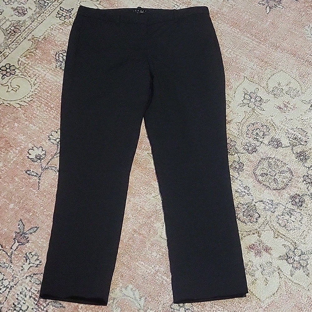 Theory Textured Black Cropped Polyester Wool Pants Size 6